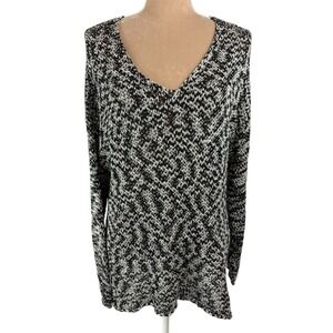 Eileen Fisher Womens‎ XL Open Kint Sweater Black Marled V Neck Lightweight
